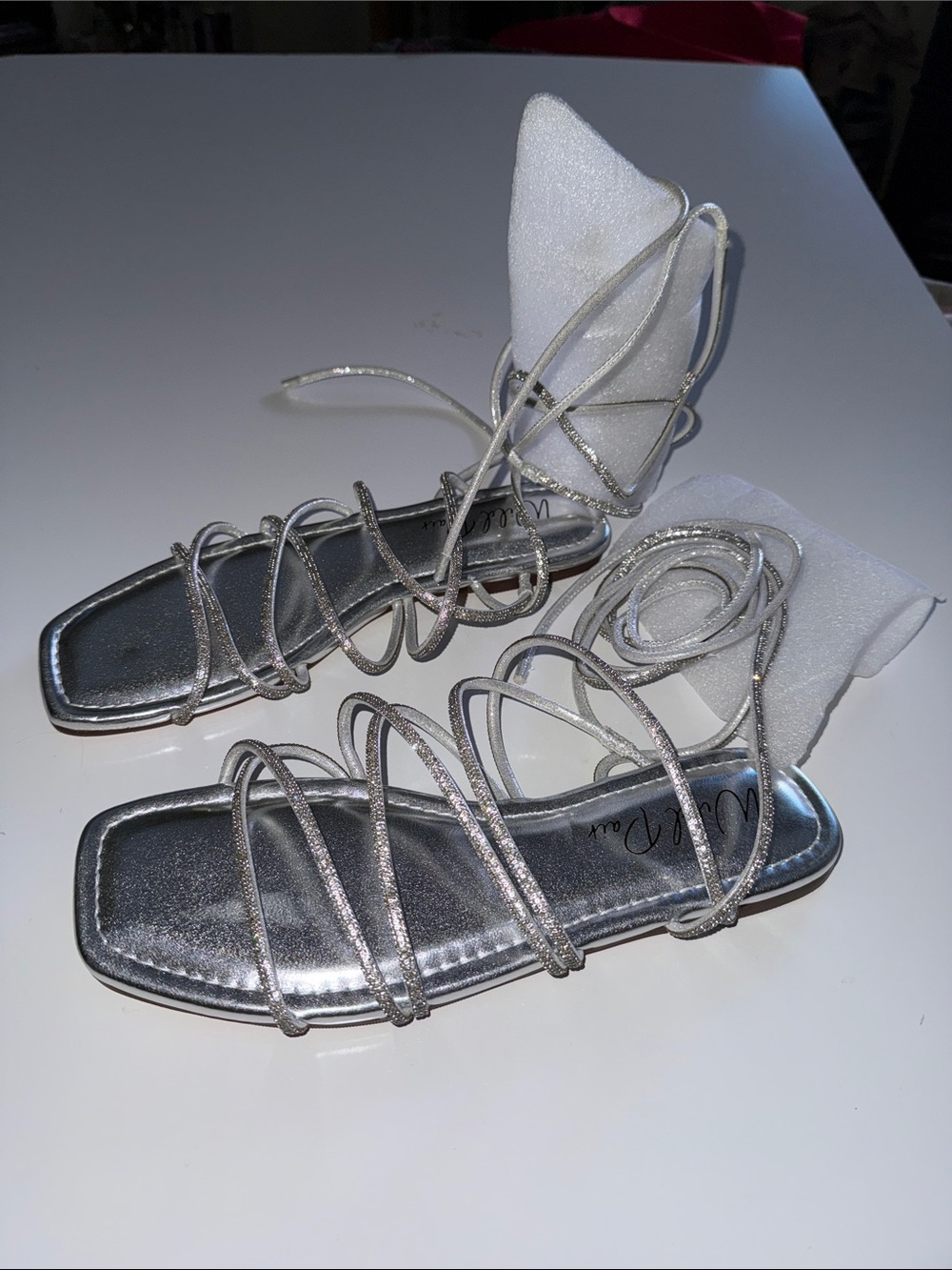 Wild Pair Silver Metallic Lace-Up Strappy Sandals